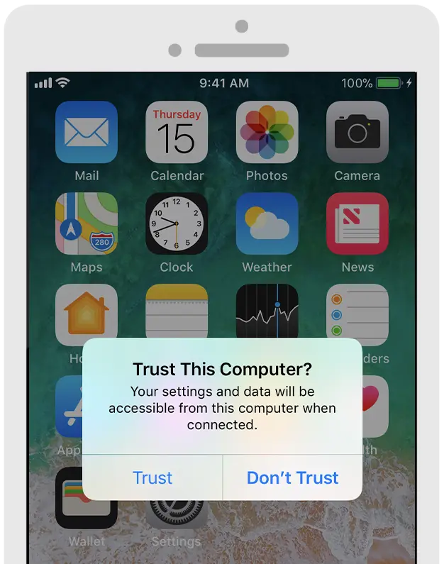 iOS iPhone Trust This Computer dialog alert